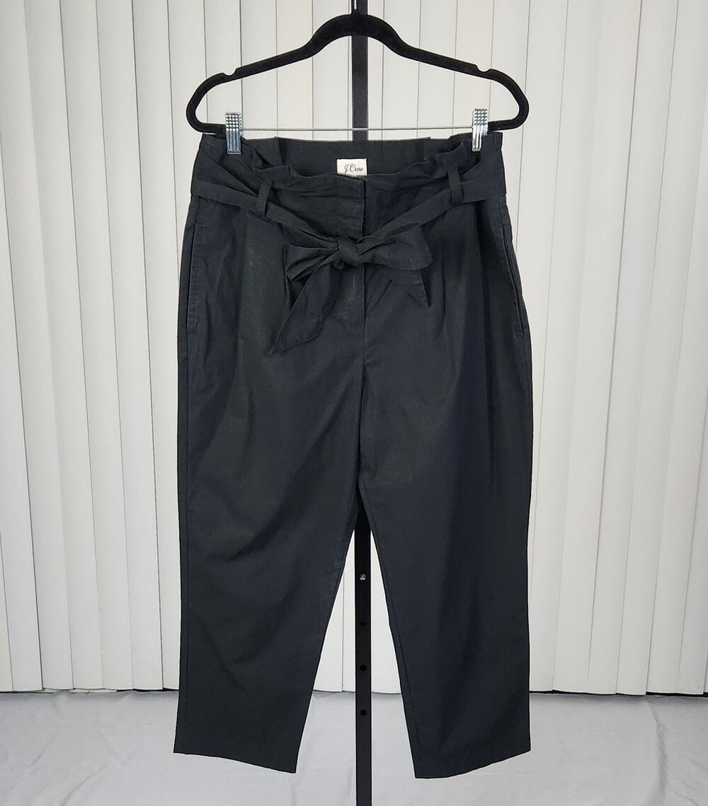 J. Crew Tapered Paper-Bag Pants Cotton Poplin High Rise Black Women's Size 8